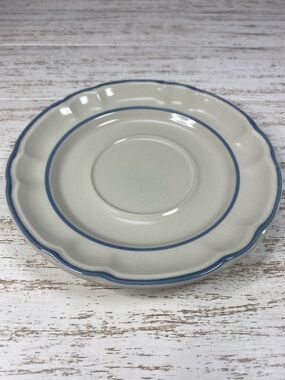 Cordella Collection Bluet Pattern Scalloped Cream Saucer Blue Trim Size 6”